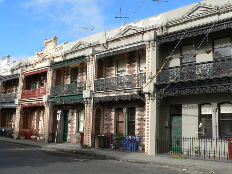 Victorian terrace houses with ornate ironwork on Fishley Street